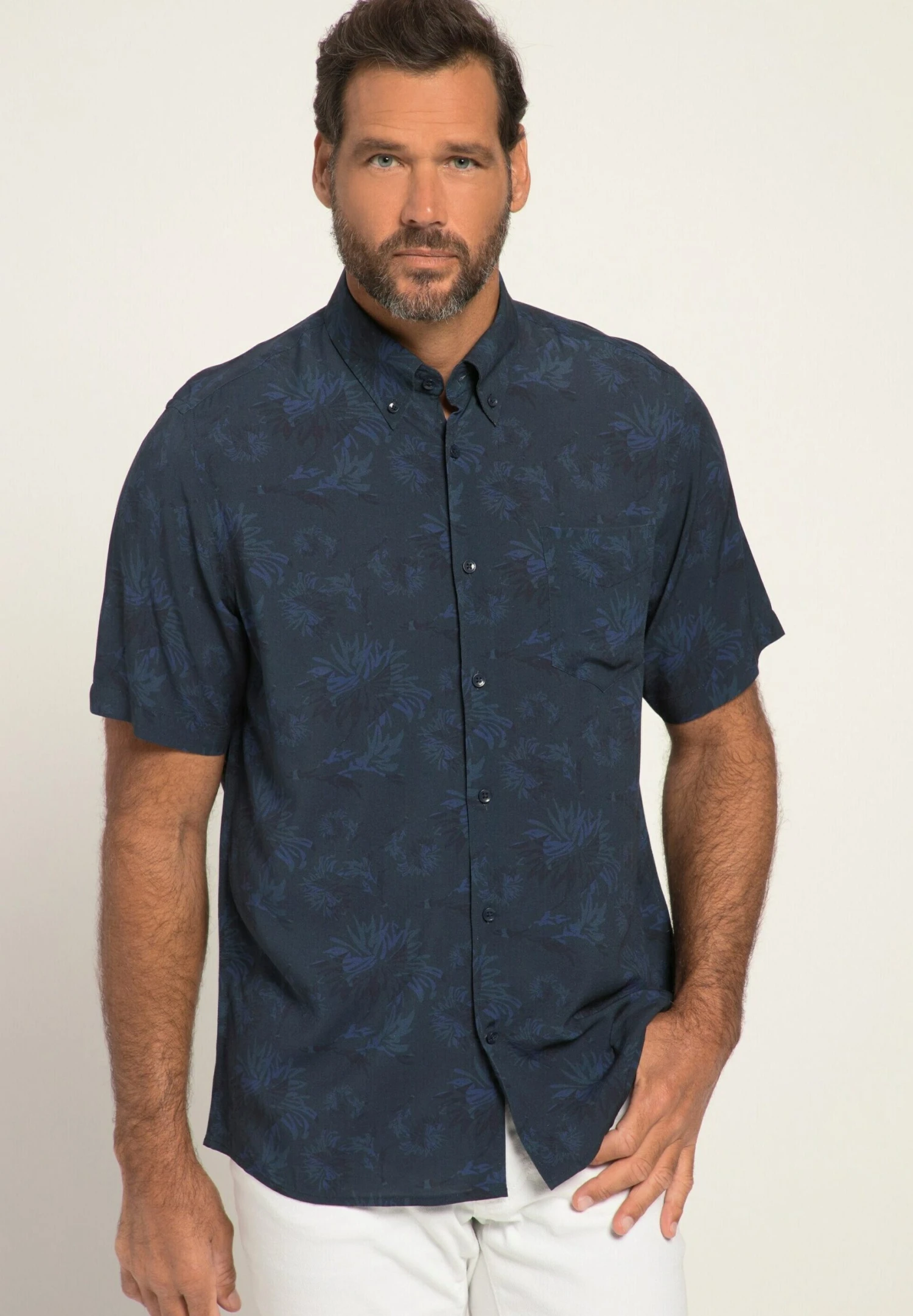JP1880 Halbarm Buttondown-Kragen Kastiger Fit Floraler - Overhemd - Navy Blau 3 JP1880 Halbarm Buttondown-Kragen Kastiger Fit Floraler - Overhemd - Navy Blau