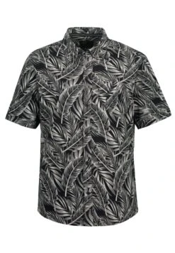 JP1880 Halbarm Buttondown-Kragen Modern Fit Floraler- Overhemd - Schwarz