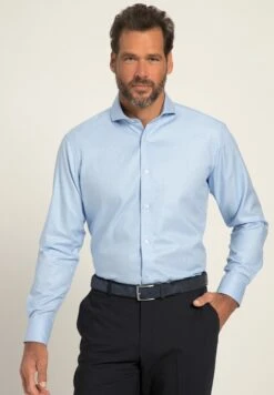 JP1880 Langarm Minimal Muster Haifisch Kragen- Overhemd - Helles Blau
