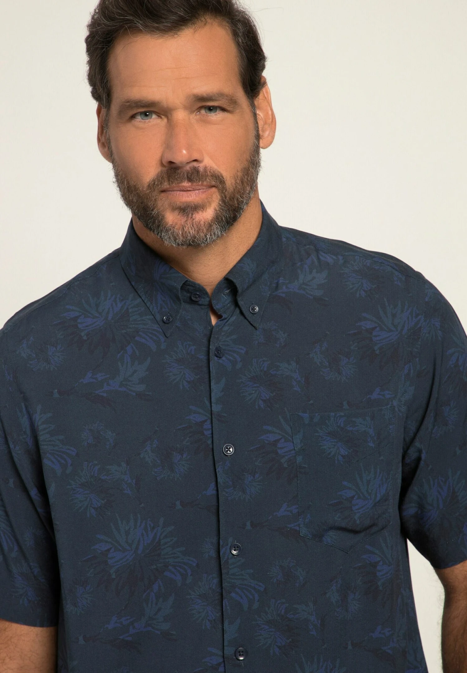 JP1880 Halbarm Buttondown-Kragen Kastiger Fit Floraler - Overhemd - Navy Blau 4 JP1880 Halbarm Buttondown-Kragen Kastiger Fit Floraler - Overhemd - Navy Blau - Afbeelding 2