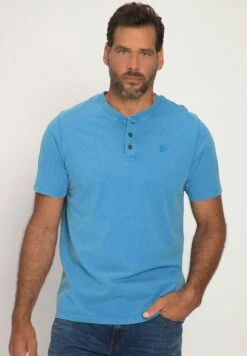 JP1880 Henley Halbarm Vintage Look Rundhals - T-Shirt Basic - Aqua