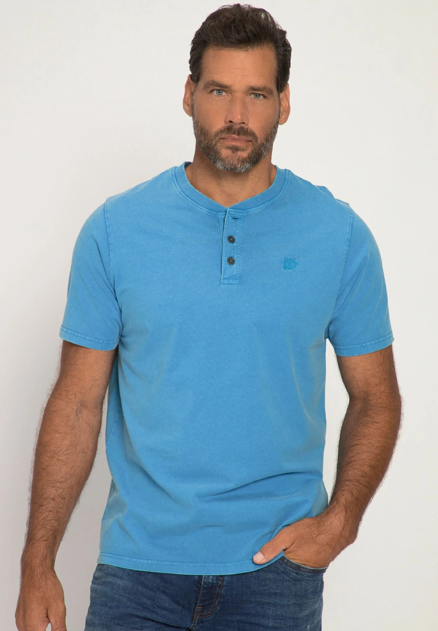 JP1880 Henley Halbarm Vintage Look Rundhals - T-Shirt Basic - Aqua 3 JP1880 Henley Halbarm Vintage Look Rundhals - T-Shirt Basic - Aqua