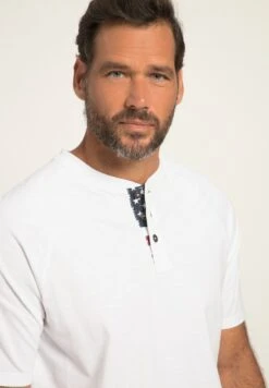 JP1880 Henley Halbarm Rundhals Knopfleisten Print - T-Shirt Basic - Schneeweiß -JP1880 9716df1a956d467697a605f4da169121