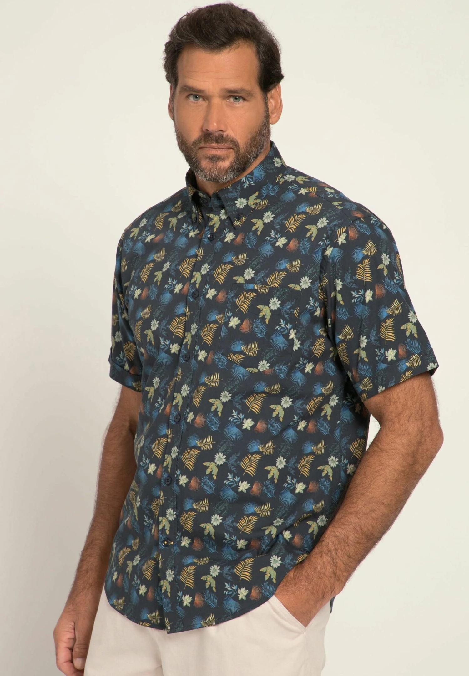 JP1880 Halbarm Allover Print Buttondown-KragenModern Fit - Overhemd - Navy Blau 3 JP1880 Halbarm Allover Print Buttondown-KragenModern Fit - Overhemd - Navy Blau