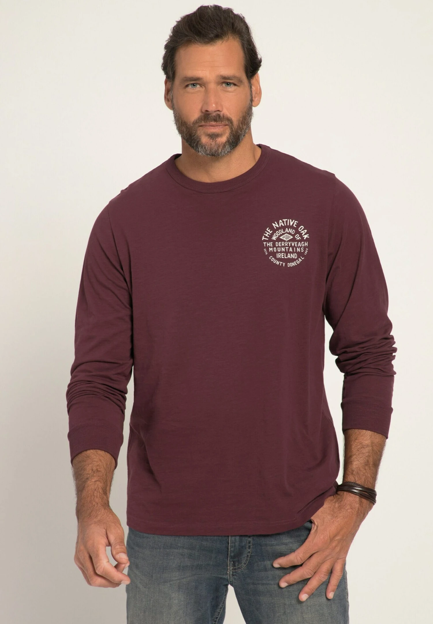 JP1880 Met Slub Print Ronde Hals - Longsleeve - Donker Wijnrood 3 JP1880 Met Slub Print Ronde Hals - Longsleeve - Donker Wijnrood