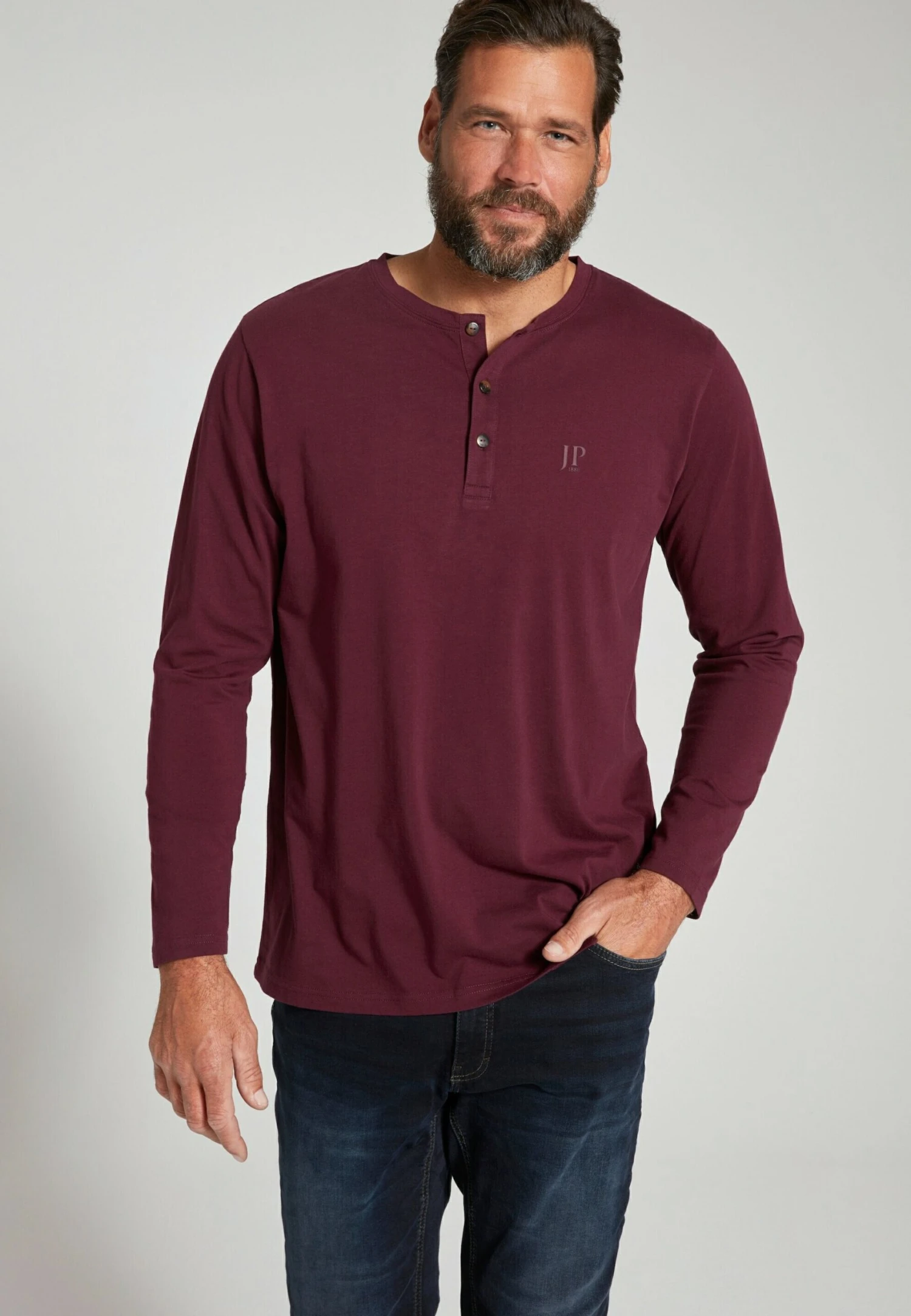 JP1880 Henley- Longsleeve - Aubergine 3 JP1880 Henley- Longsleeve - Aubergine