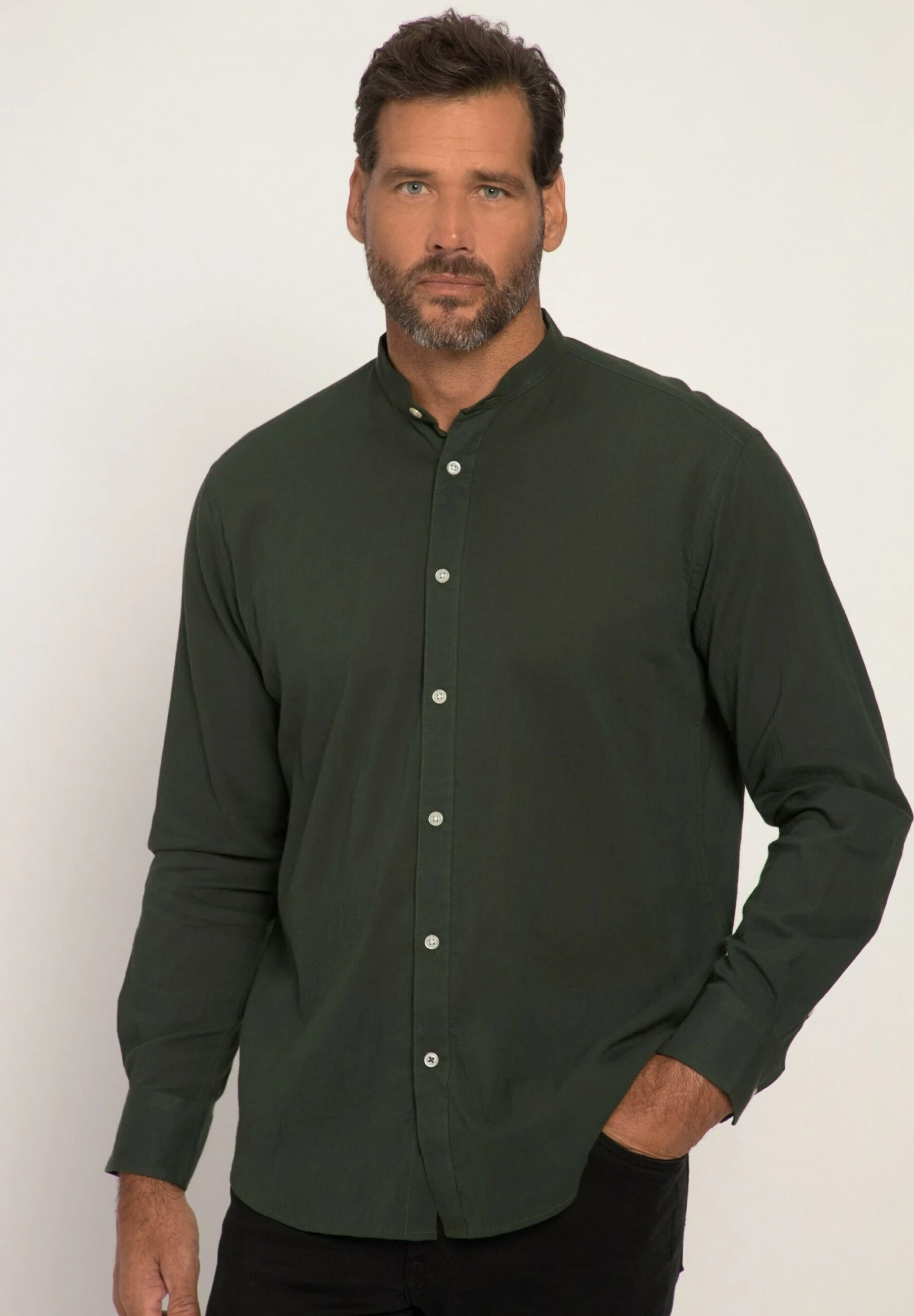 JP1880 Langarm -Qualität Stehkragen Modern Fit - Overhemd - Schwarzolive 3 JP1880 Langarm -Qualität Stehkragen Modern Fit - Overhemd - Schwarzolive