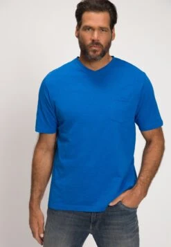 JP1880 Korte MouwenV-Hals Gevlamde- T-Shirt Basic - Blauw