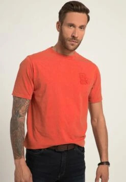 JP1880 Halbarm Vintage Look BadgesRundhals - T-Shirt Basic - Dunkelorange -JP1880 e6bb9896b5a341a68bfffe14c90b1db0