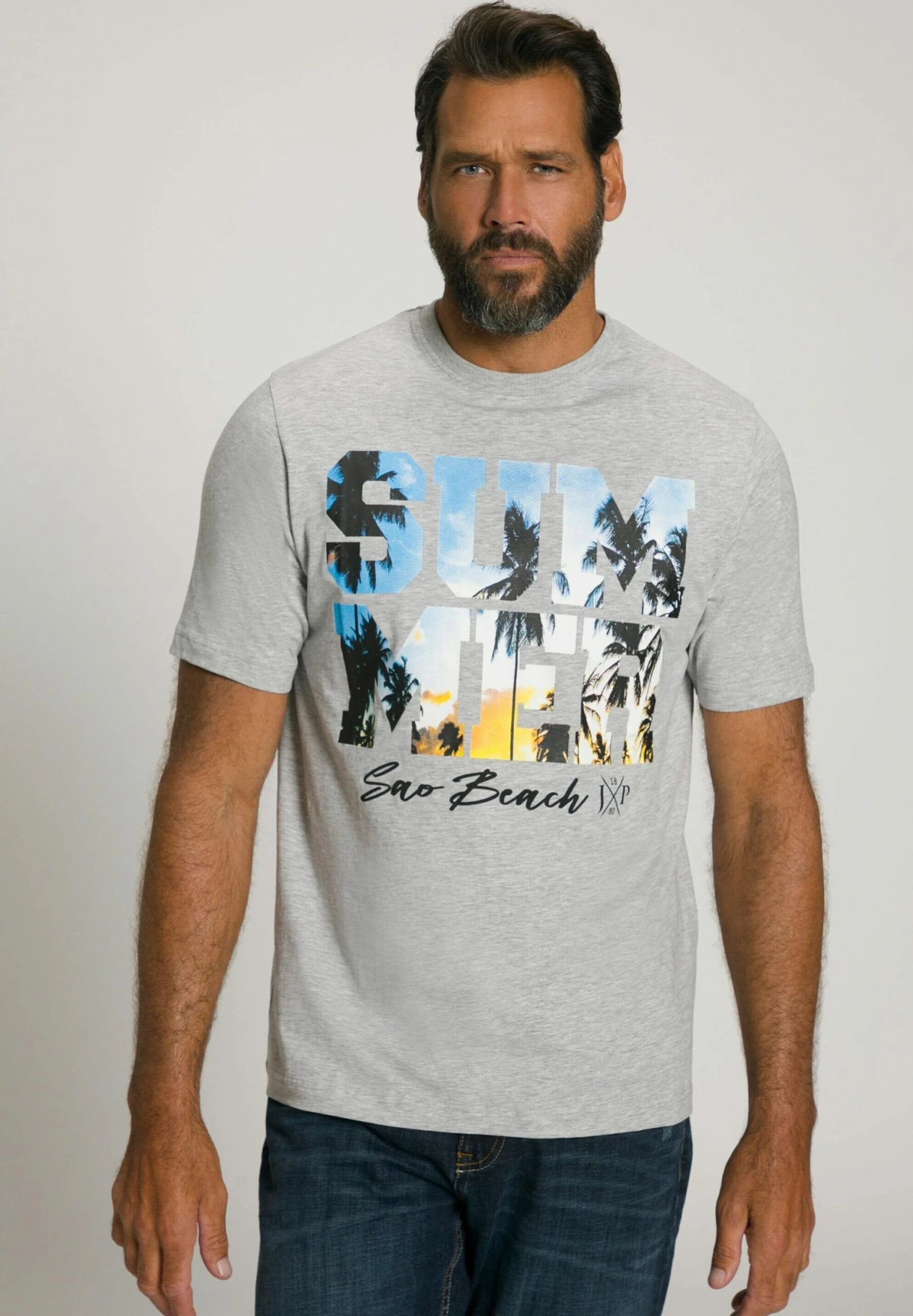 JP1880 T-Shirt Print - GraumelangeHellgrün 3 JP1880 T-Shirt Print - GraumelangeHellgrün