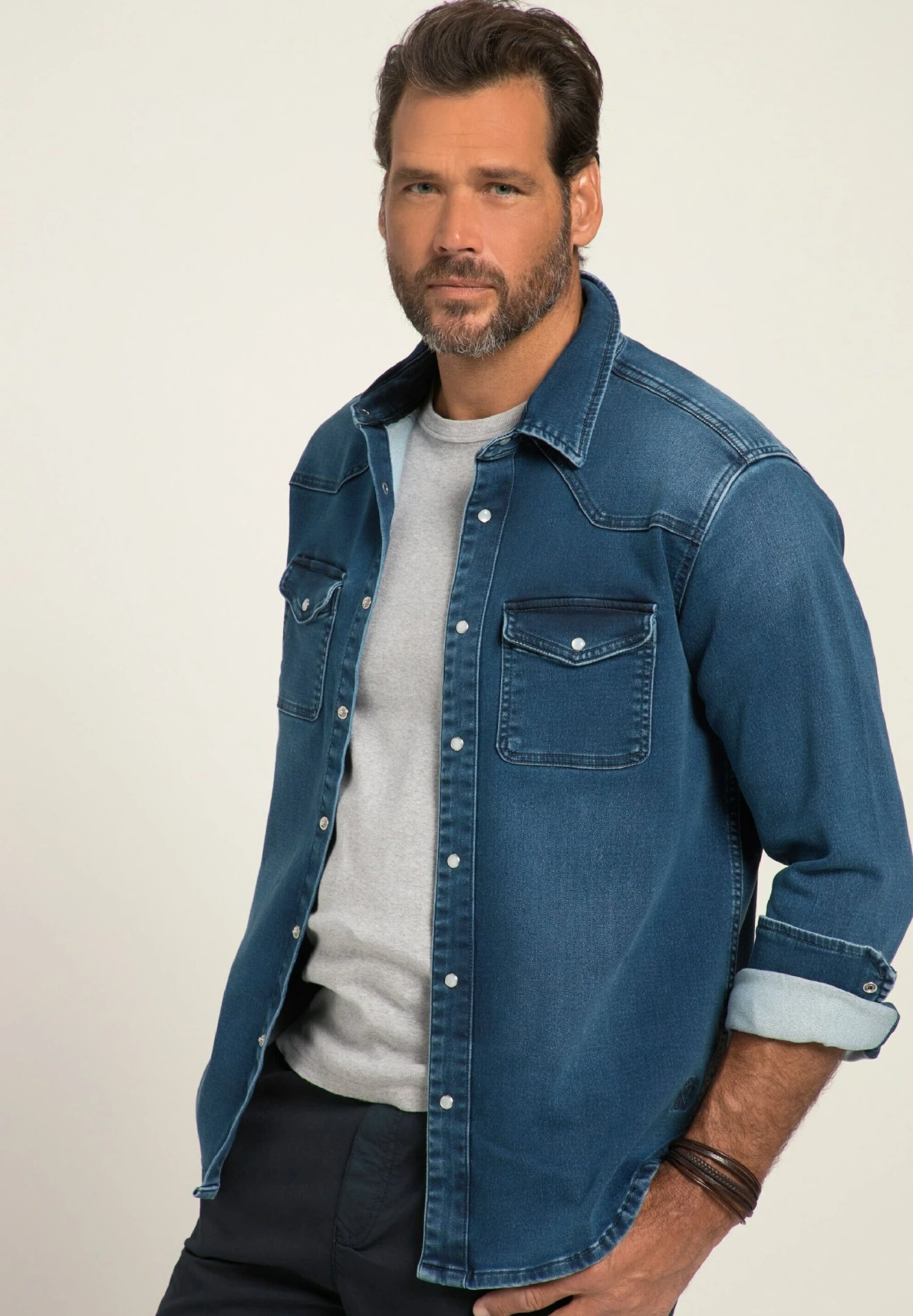 JP1880 Flexnamic Langarm Kentkragen Modern Basic- Overhemd - Blue Denim 5 JP1880 Flexnamic Langarm Kentkragen Modern Basic- Overhemd - Blue Denim - Afbeelding 3